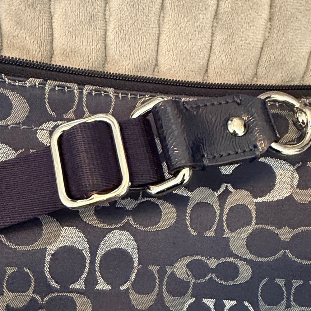Coach Blue and Silver Signature Canvas Crossbody with Turnlock Pocket - Picture 5 of 5